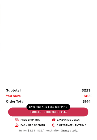 Cart drawer VIP savings banner with benefits