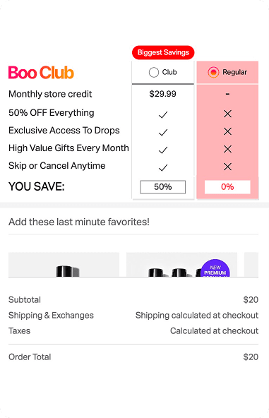 Boo Club membership with 50% off everything and store credit