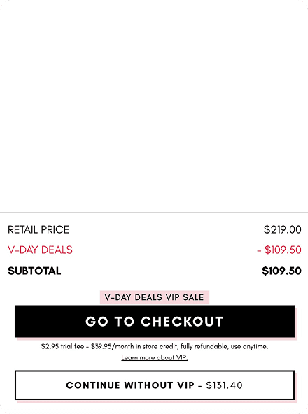 V-Day Deals VIP sale checkout with savings