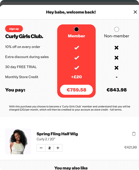 Curly Girls Club member vs non-member pricing
