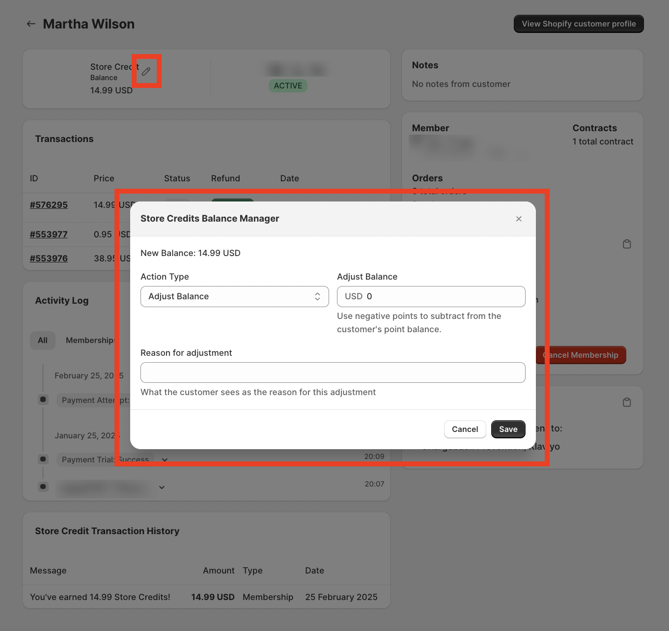 Adjust store credit balance
