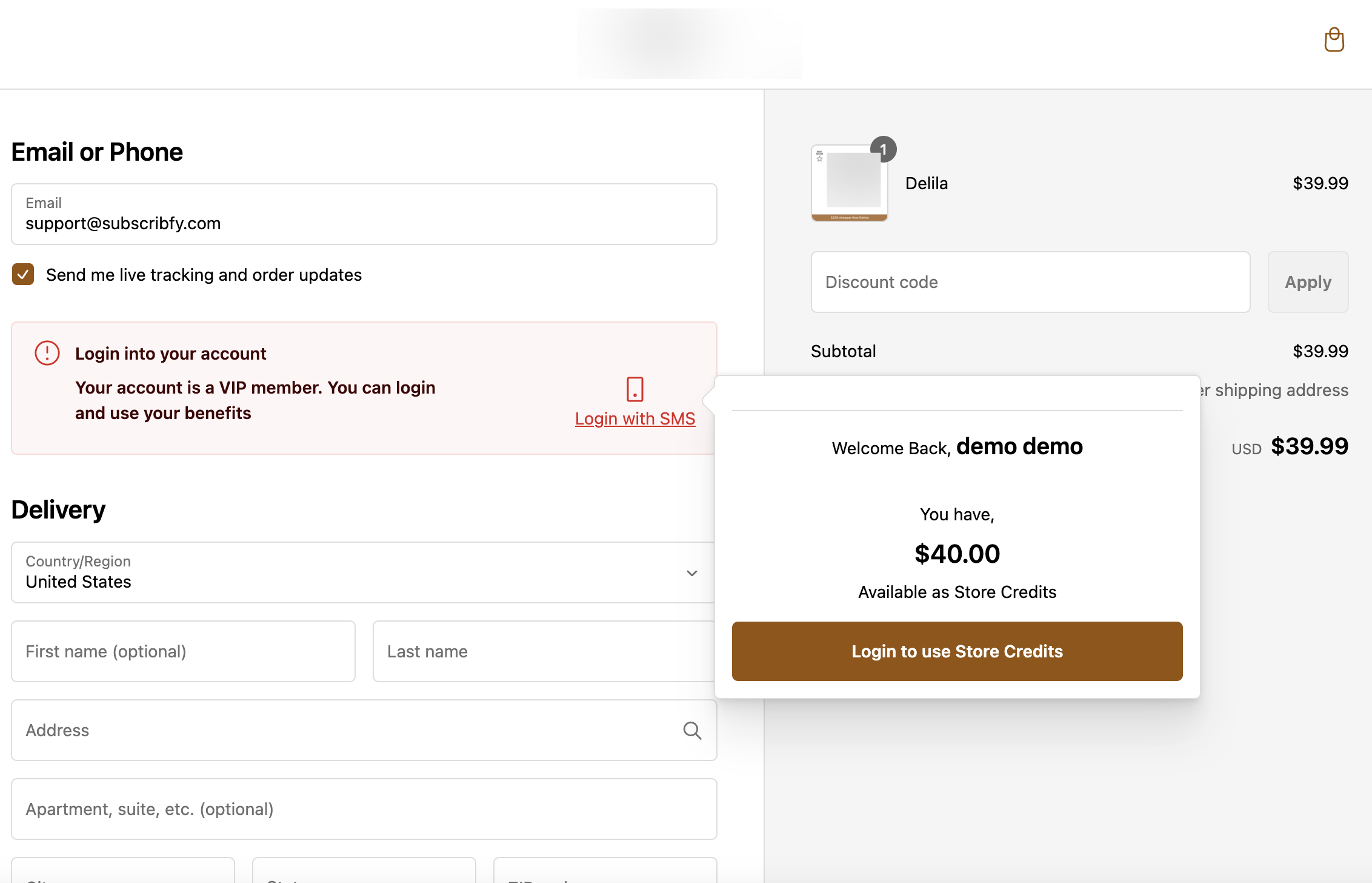 Store credit balance displayed