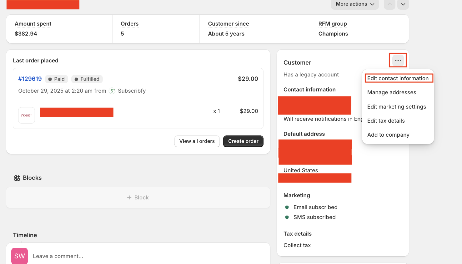 Edit customer email in Shopify