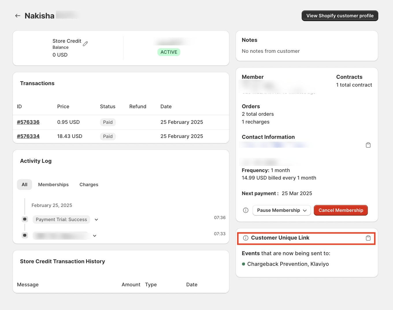 Member portal link location