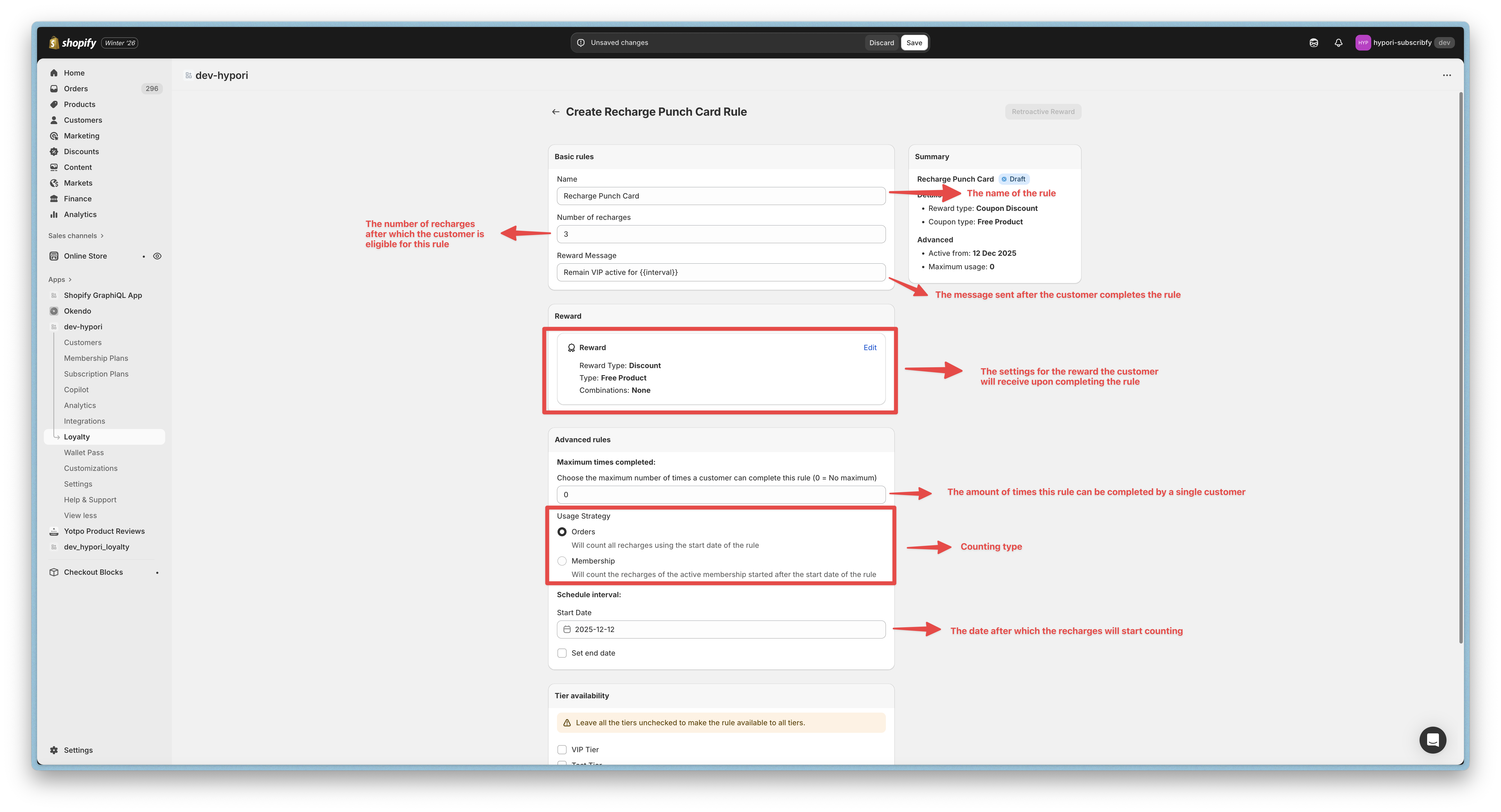 Membership Punch Card Settings